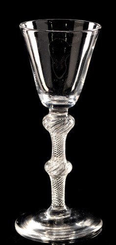 Lot 970 - Air-twist wine glass, the round funnel bowl...