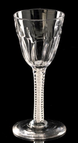 Lot 974 - Opaque twist wine glass, the round funnel bowl...