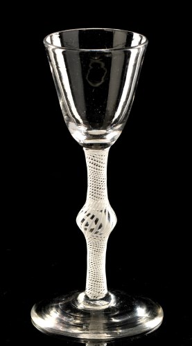 Lot 979 - Opaque twist wine glass, the round funnel bowl,...