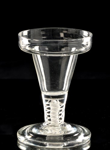 Lot 981 - Rare opaque twist syllabub glass, the funnel...