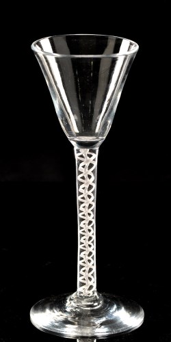 Lot 982 - Opaque twist wine glass, the round funnel bowl...