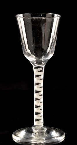 Lot 984 - Rare Opaque twist wine glass, the ogee bowl...