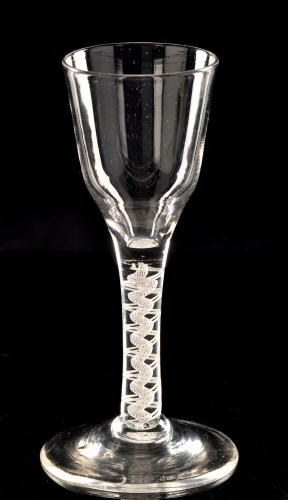 Lot 985 - Opaque twist wine glass, the ogee bowl above...
