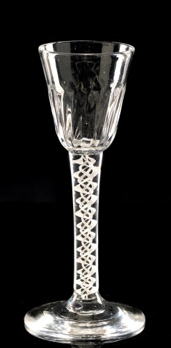 Lot 988 - Opaque twist wine glass, the round funnel bowl...