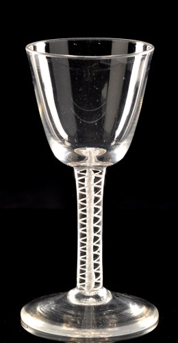 Lot 989 - Opaque twist wine glass, the round funnel bowl...