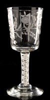 Lot 991 - Engraved opaque twist goblet, the bucket bowl...
