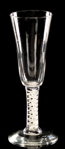 Lot 992 - Opaque twist wine glass, the round funnel bowl...
