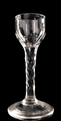 Lot 1015 - Small faceted stem wine glass, the ovoid bowl...