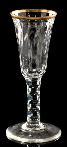 Lot 1017 - Engraved faceted stem ale glass, the round...