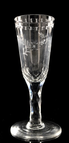 Lot 1018 - Engraved faceted stem ale glass, the round...