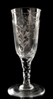 Lot 1019 - Engraved and cut faceted stem ale glass, the...