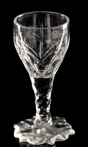 Lot 1021 - Cut faceted stem wine glass, the cut ovoid...