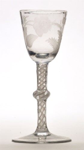 Lot 1030 - Engraved 'Jacobite' wine glass, the round...