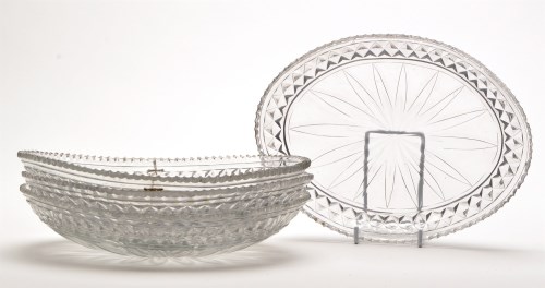 Lot 1037 - Set of four cut glass serving dishes, oval...