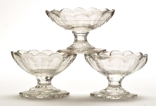Lot 1039 - Pair of cut glass table salts, with multiple...