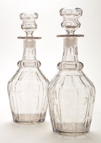 Lot 1043 - Pair of faceted glass decanters, with slash...