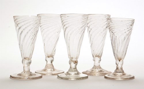 Lot 1045 - Five ale glasses, with writhen conical bowls...