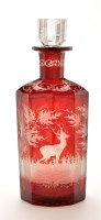 Lot 1051 - Engraved Bohemian red overlay glass decanter,...