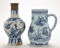 Lot 1074 - Delftware baluster shaped tankard, painted...