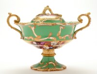 Lot 1107 - Derby style apple green ground urn shaped...