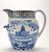 Lot 1115 - Large blue and white earthenware water jug,...