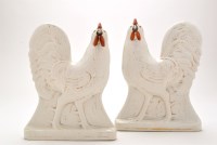 Lot 1121 - Pair of Staffordshire flat back cockerels,...