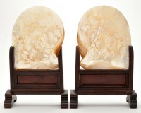 Lot 1286 - Pair of Chinese carved mother-of-pearl shells,...