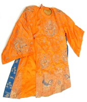 Lot 1287 - Embroidered metal thread Chinese orange silk...