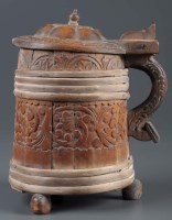 Lot 383 - A Norwegian pine and birch-bound tankard, the '...