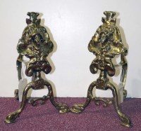 Lot 398 - A pair of Art Nouveau cast brass andirons,...