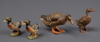 Lot 407 - Four cold painted bronze ducks, two mallard...