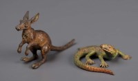 Lot 408 - A cold painted bronze Lizard, curled up;...