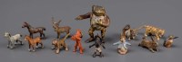 Lot 411 - A collection of miniature cold painted bronzes,...