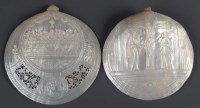 Lot 440 - Two mother-of-pearl shells, one carved with...