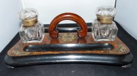 Lot 458 - A mid 19th Century walnut pen and ink stand,...