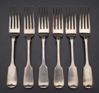 Lot 620 - Six Victorian table forks, by Samuel Hayne &...