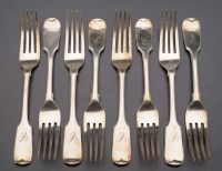 Lot 621 - Eight Victorian table forks, by Samuel Hayne &...