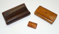 Lot 667 - Three wooden snuff boxes, two burr wood with...