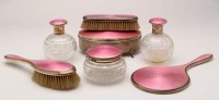 Lot 682 - A George V matched silver and pink enamel...