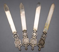 Lot 706 - Four modern Maltese silver paper knives, all...