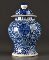 Lot 1005 - A blue and white covered vase, 19th Century,...