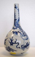 Lot 1030 - A blue and white bottle vase, painted with a...