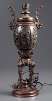 Lot 1052 - A Chinese patinated bronze covered censer...