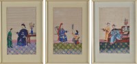 Lot 1057 - A set of three watercolours on Pith Paper;...