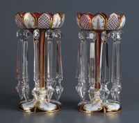 Lot 1088 - A pair of glass lustres, cranberry glass with...