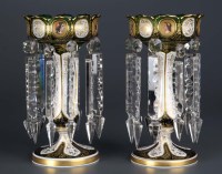 Lot 1092 - A pair of Bohemian glass lustres, the lappet...