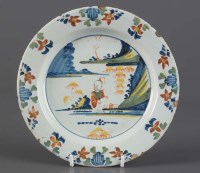 Lot 1107 - A polychrome delft plate, probably London,...