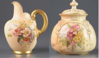 Lot 1135 - Royal Worcester: a small blush ground vase...