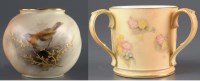 Lot 1136 - Royal Worcester: a small blush ground vase of...