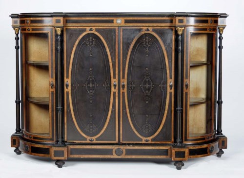 Lot 1237 - A Victorian burr walnut and ebonised credenza,...